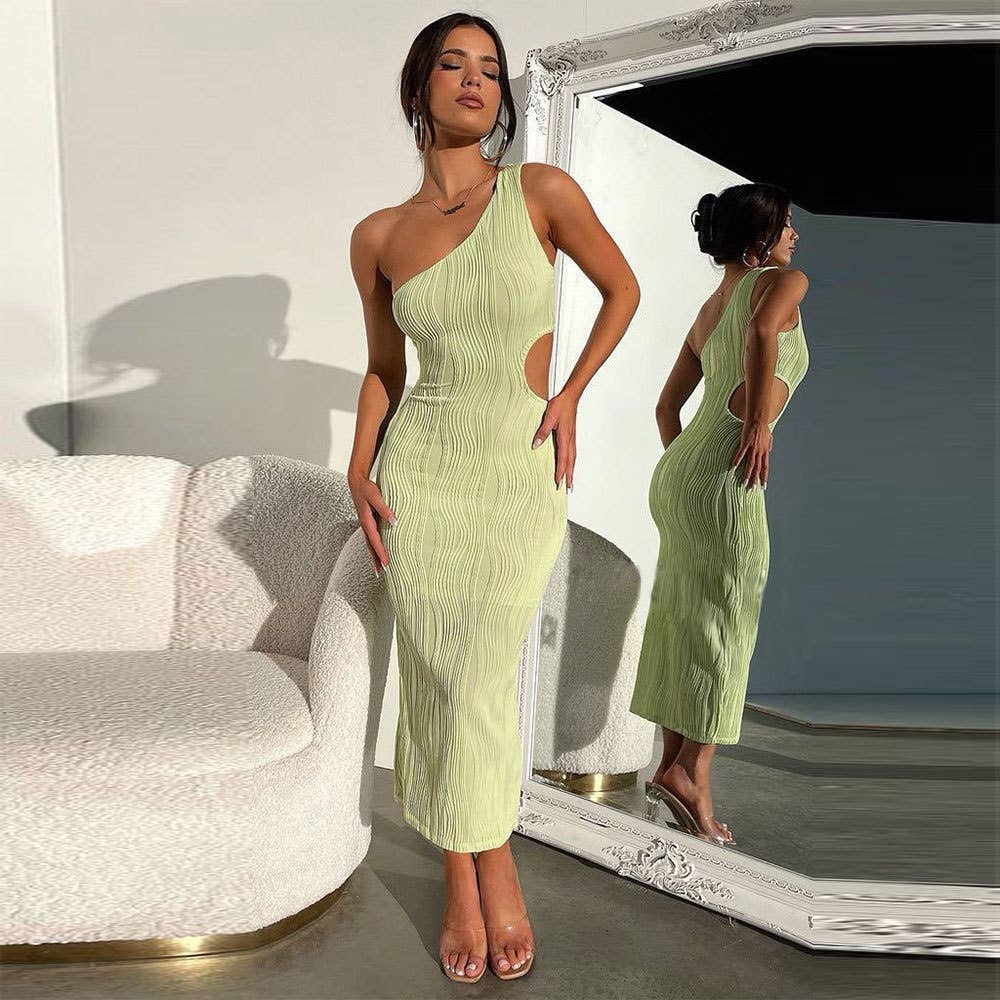 One Shoulder Knit Dress - Light Green